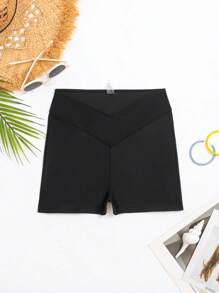 SHEIN Swim Summer Beach Solid Bikini Bottom - Black - View 3