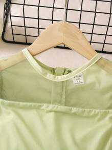 SHEIN 女小童貼花泡泡袖網紗覆蓋連衣裙