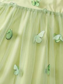 SHEIN 女小童貼花泡泡袖網紗覆蓋連衣裙