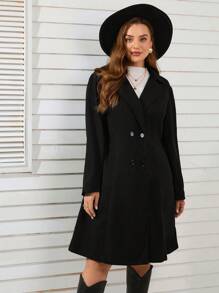 SHEIN Clasi Hơn Cổ áo Đôi ngực Áo khoác - màu đen - Xem 2