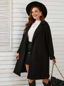 SHEIN Clasi Hơn Cổ áo Đôi ngực Áo khoác - màu đen - Xem 4