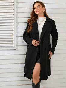 SHEIN Clasi Hơn Cổ áo Đôi ngực Áo khoác - màu đen - Xem 6