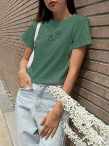 DAZY Hoạt hình Bướm & Chữ cái Áo thun - màu xanh lá - Xem 5