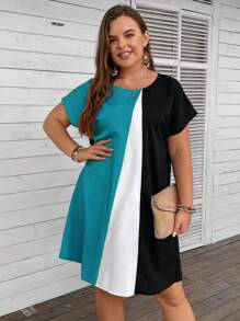 EMERY ROSE 夏季度假必备拼色蝙蝠袖连衣裙 - 綠色 - 查看 3