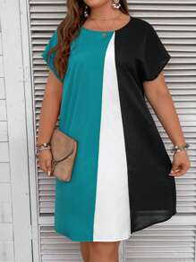 EMERY ROSE 夏季度假必备拼色蝙蝠袖连衣裙 - 綠色 - 查看 6