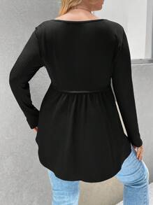 SHEIN LUNE Plus Solid Peplum Tee - Black - View 2