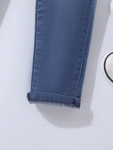 Cô gái Tween Thêu Hoạt hình Quần jean - Rửa trung bình - Xem 3