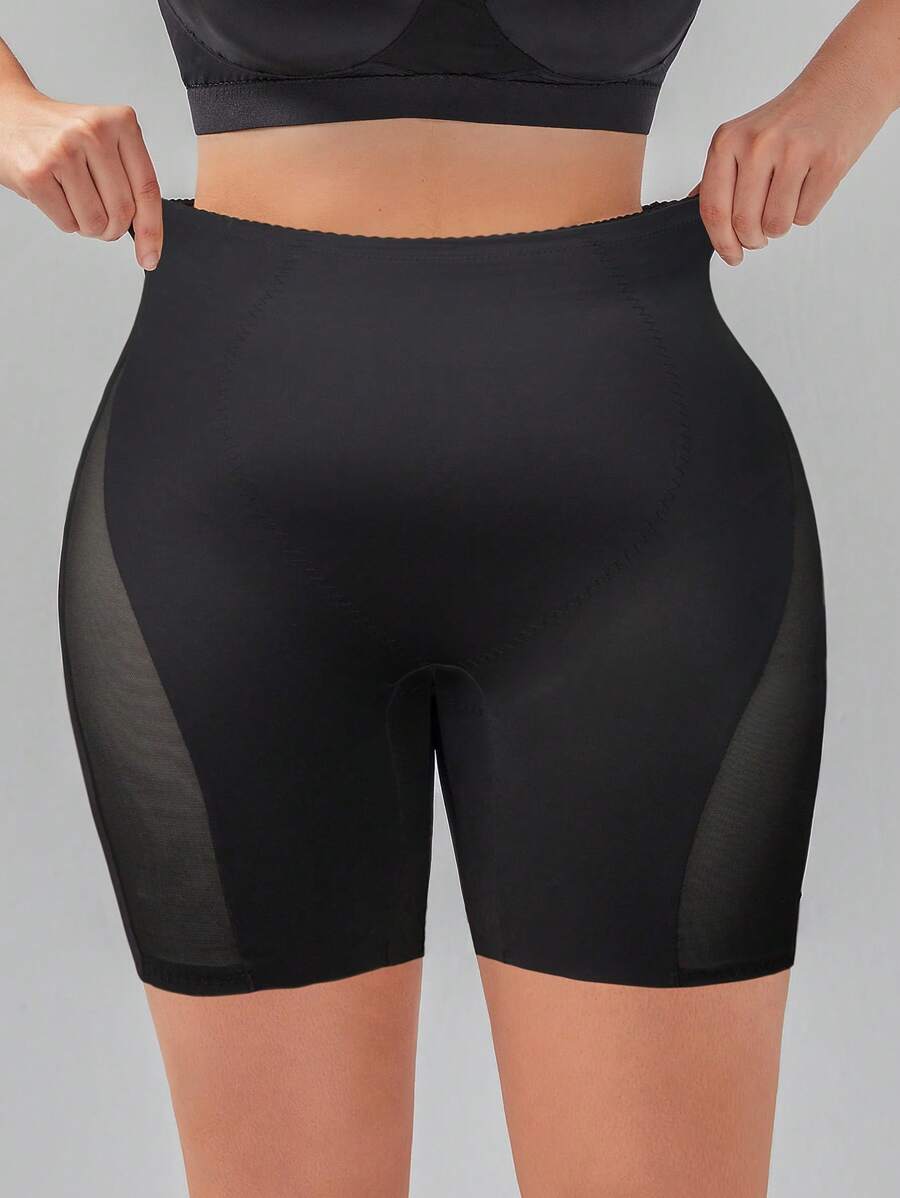Plus Contrast Mesh Shapewear Shorts - Black - View 1