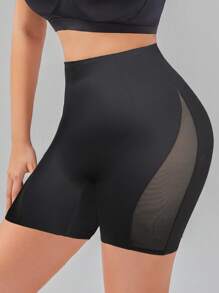 Plus Contrast Mesh Shapewear Shorts - Black - View 5