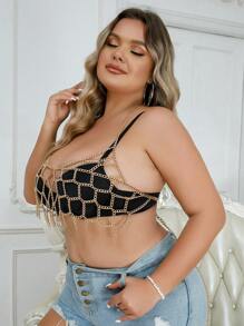 大碼鏈條鏈接胸罩背帶不附帶內衣褲套裝 - 金色 - 查看 3