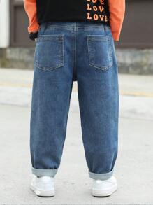 男大童字母刺繡直筒牛仔褲