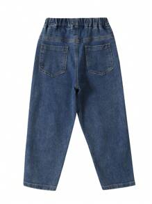 男大童字母刺繡直筒牛仔褲