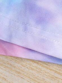 SHEIN 女小童紮染小熊印花T恤和短褲 - 紫色 - 查看 3