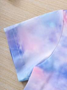 SHEIN 女小童紮染小熊印花T恤和短褲 - 紫色 - 查看 6