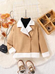 SHEIN Jeune Fille Perfecto Zippé À Doublure En Tissu Duveteux Sans Pull