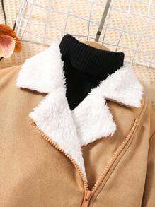 SHEIN Jeune Fille Perfecto Zippé À Doublure En Tissu Duveteux Sans Pull