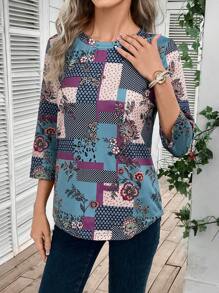 EMERY ROSE Camiseta con estampado de retazo - Multicolor - Ver 1