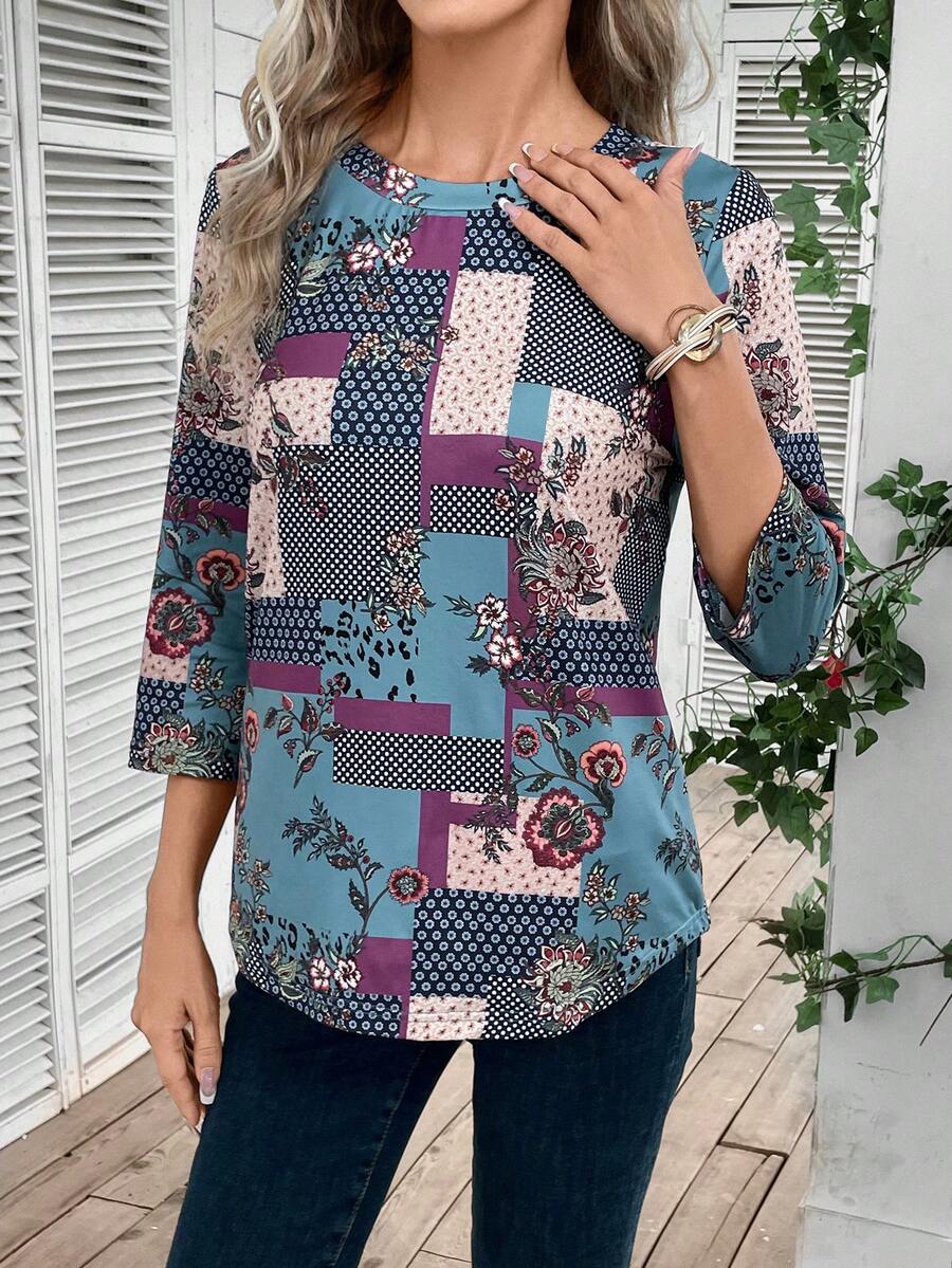 EMERY ROSE Camiseta con estampado de retazo - Multicolor - Ver 1