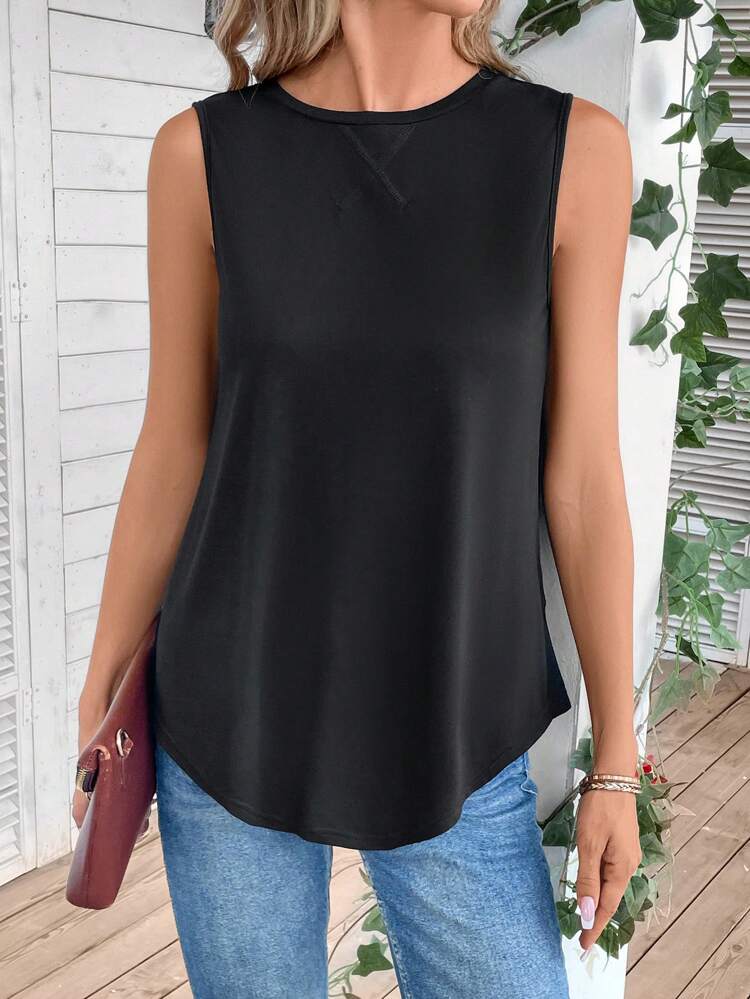 Solid Curved Hem Tank Top