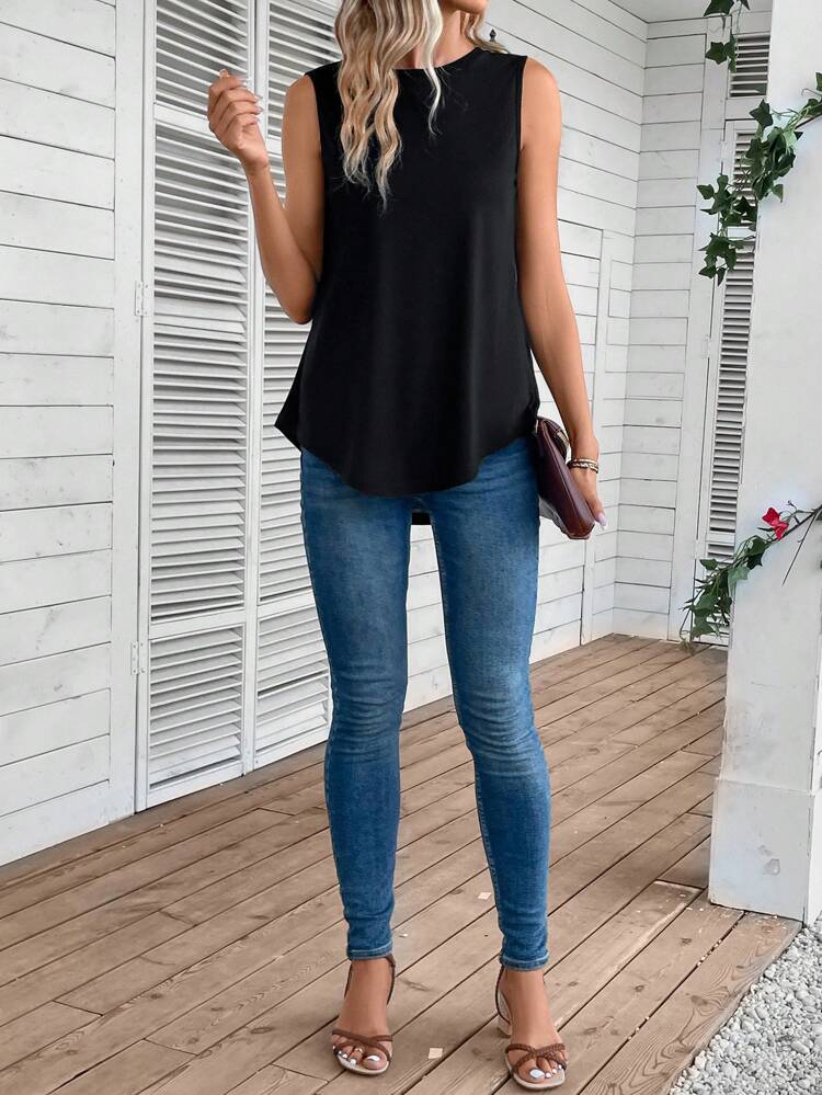Solid Curved Hem Tank Top