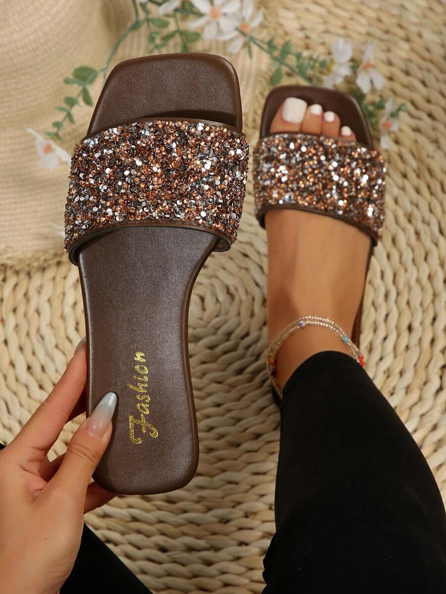 時尚穆勒拖鞋適合女士,大碼女士們鞋,新品到貨平底涼鞋適合女士 - 卡其色 - 查看 1