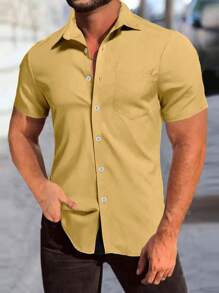 Manfinity Homme Nam Plus Chất rắn Nút Lên Vá Túi Áo sơ mi - gừng - Xem 1