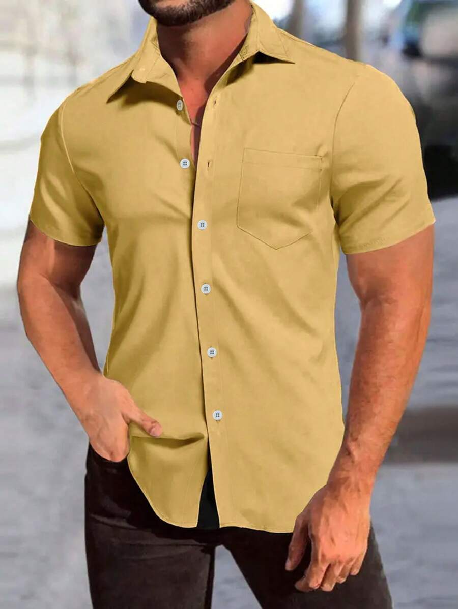 Manfinity Homme Nam Plus Chất rắn Nút Lên Vá Túi Áo sơ mi - gừng - Xem 1