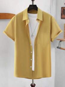 Manfinity Homme Nam Plus Chất rắn Nút Lên Vá Túi Áo sơ mi - gừng - Xem 3