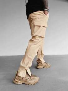 Manfinity Hypemode Men Flap Pocket Side Cargo Trousers - Khaki - View 1
