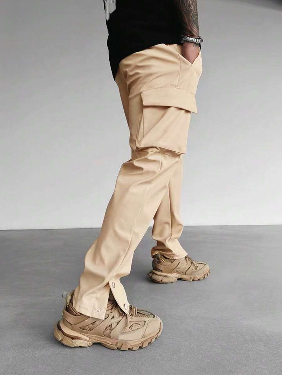 Manfinity Hypemode Men Flap Pocket Side Cargo Trousers - Khaki - View 1