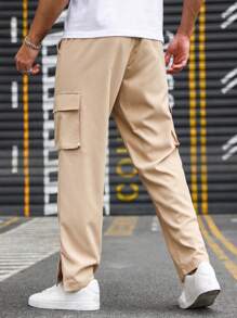 Manfinity Hypemode Men Flap Pocket Side Cargo Trousers - Khaki - View 2