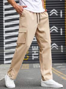 Manfinity Hypemode Men Flap Pocket Side Cargo Trousers - Khaki - View 3