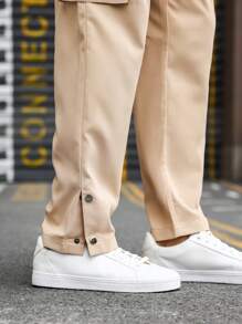 Manfinity Hypemode Men Flap Pocket Side Cargo Trousers - Khaki - View 4