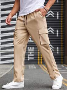 Manfinity Hypemode Men Flap Pocket Side Cargo Trousers - Khaki - View 5
