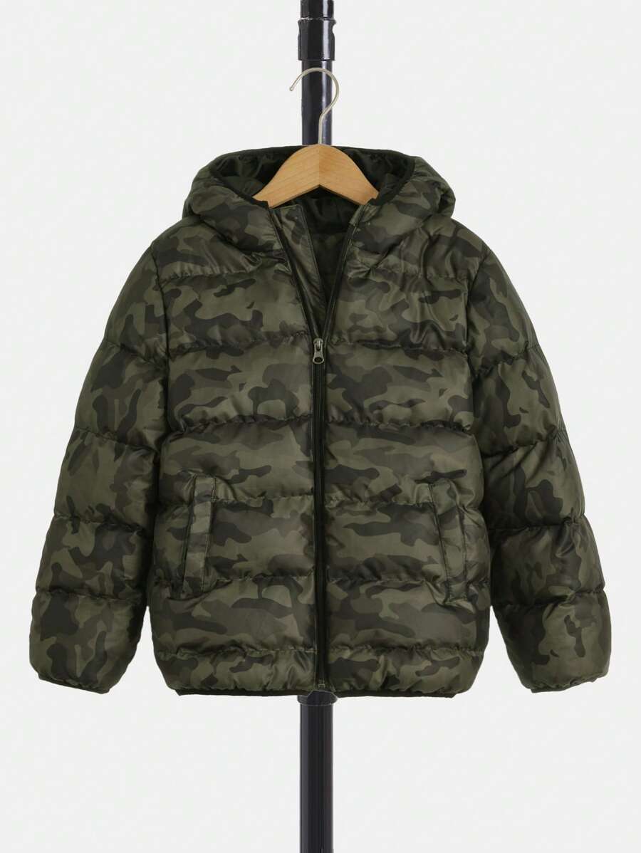 RueChic 男大童迷彩印花連帽麵包服 - 綠色 - 查看 1