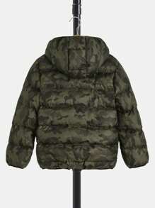 RueChic 男大童迷彩印花連帽麵包服 - 綠色 - 查看 2
