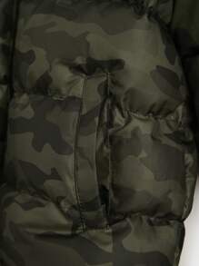 RueChic 男大童迷彩印花連帽麵包服 - 綠色 - 查看 5