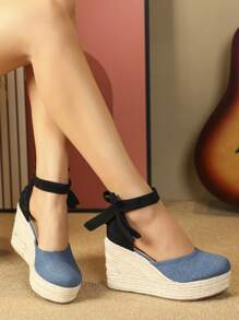 女性時髦彈簧&秋天休閒坡跟跟&厚鞋底平底鞋 - 藍色 - 查看 1