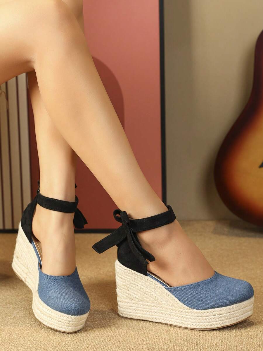 女性時髦彈簧&秋天休閒坡跟跟&厚鞋底平底鞋 - 藍色 - 查看 1