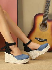 女性時髦彈簧&秋天休閒坡跟跟&厚鞋底平底鞋 - 藍色 - 查看 4