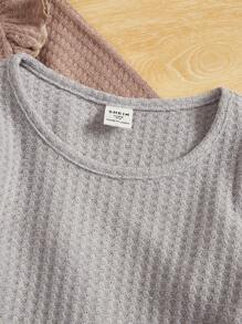 SHEIN Young Girl Pack Of 3 Solid Color Round Neck Long Sleeve Ruffle Hem T-Shirts , Suitable For Autumn & Winter - Multicolor - View 3