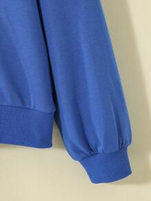 SHEIN Áo nỉ tay trễ vai in hình hoạt hình và khẩu hiệu dành cho nữ tuổi teen - Màu xanh lam - Xem 3