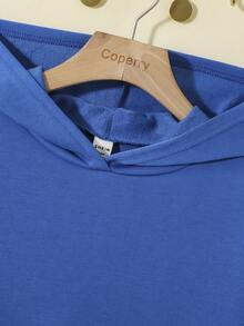 SHEIN Áo nỉ tay trễ vai in hình hoạt hình và khẩu hiệu dành cho nữ tuổi teen - Màu xanh lam - Xem 5