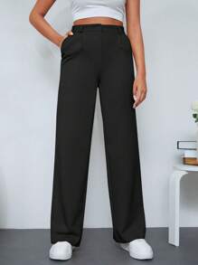 EURMUSE Solid Slant Pocket Suit Pants - Black - View 2