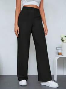 EURMUSE Solid Slant Pocket Suit Pants - Black - View 1