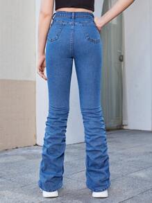 Teen Girl Slant Pocket Stacked Jeans - Medium Wash - View 2