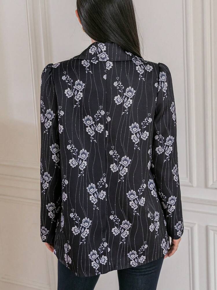 Floral Print Lapel Neck Blazer,Fall Clothes Business Attire