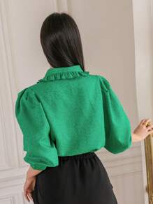 DAZY Jacquard Button Front Lantern Sleeve Shirt Long Sleeve Top