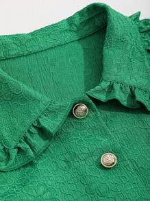 DAZY Jacquard Button Front Lantern Sleeve Shirt Long Sleeve Top