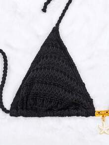 Bộ bikini buộc dây tam giác Halter - màu đen - Xem 4